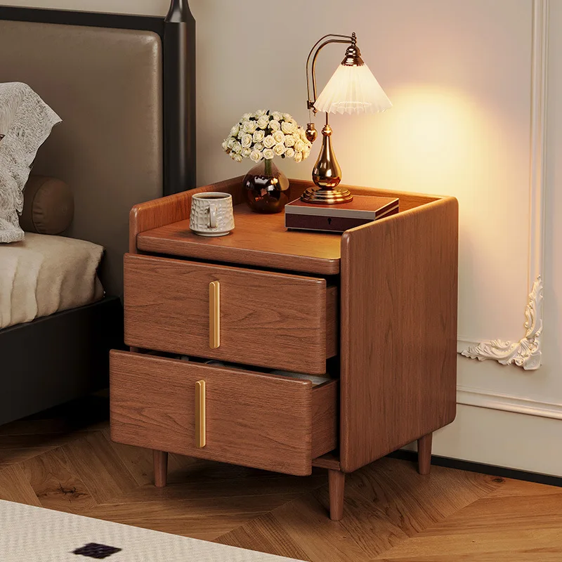 Solid wood bedside table household rental room bedroom storage locker integrated bedside storage cabinet