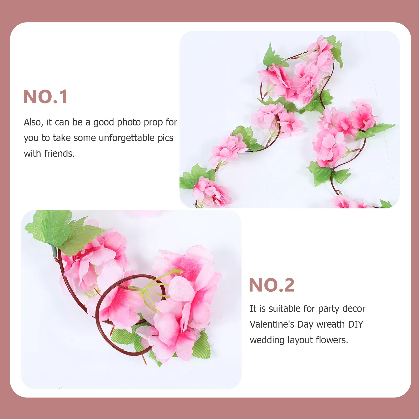 

2Pcs Fake Cherry Blossom Garland Lightweight Hanging Flowers for Wall Party Decor Valentine's Day Wreath Fake Flowers