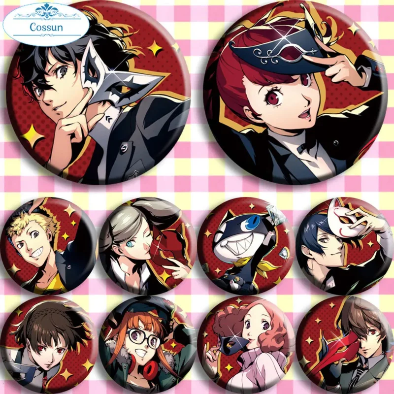 Persona 5 Anime Badge P5 Joker Ryuji Sakamoto Anne Morgana Yusuke Makoto Futaba Haru Goro Akechi Circle Metal Badge Brooch Pins