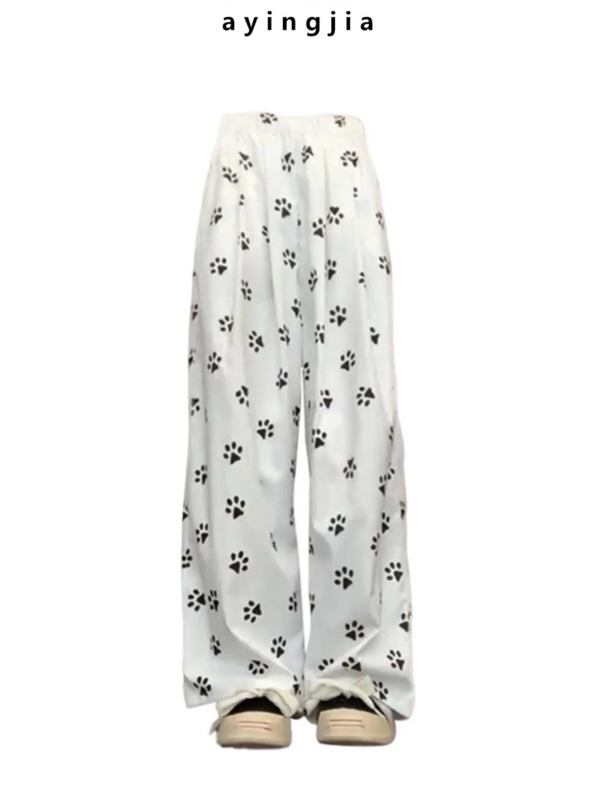

Женские летние повседневные брюки с высокой талией и принтом собачьих лапок, прямые, свободные, спортивные, широкие, длинные, модные