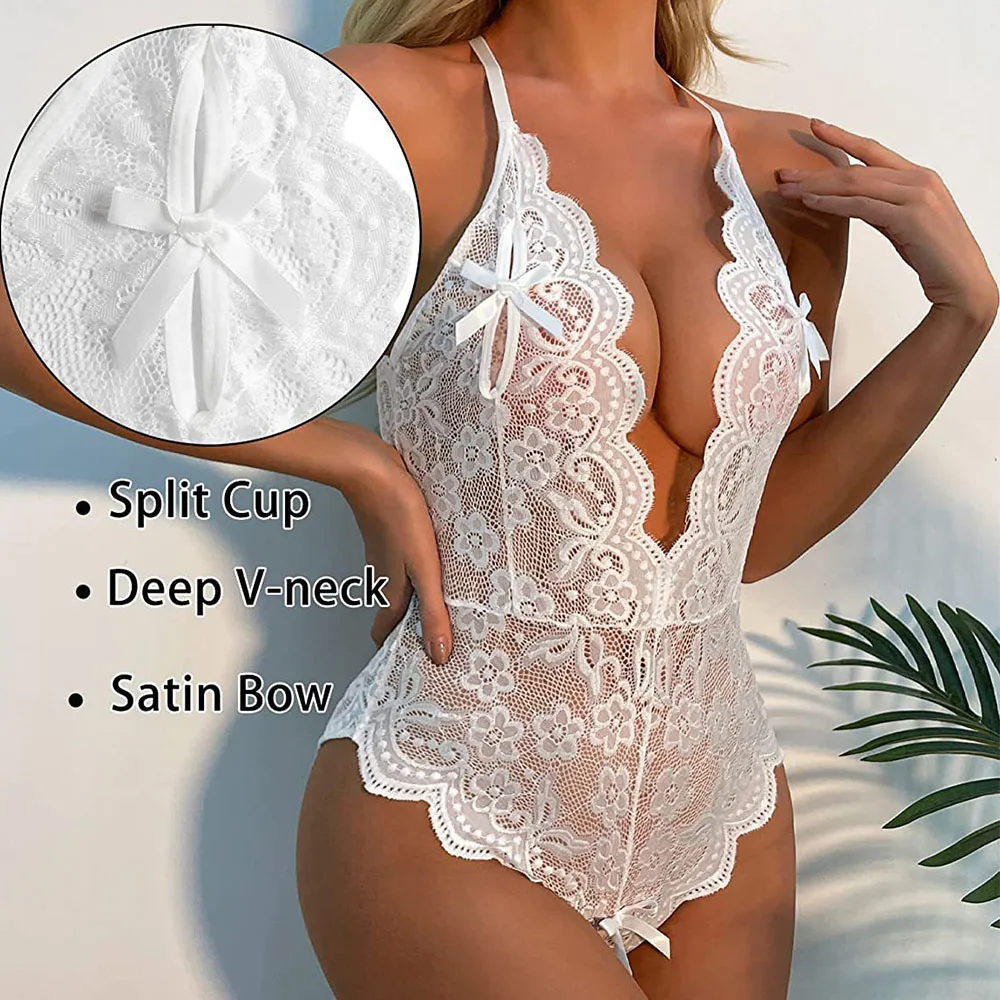 Body de lencería de encaje sin entrepierna para mujer, disfraces eróticos calientes, ropa interior sin espalda, ropa de dormir femenina, ropa sexual