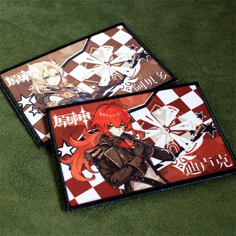 Parches de juego Genshin Impact, serie Mondstadt City, Eula, sacarosa, Noelle, Mona, Fischl, Klee, figura, ropa, mochila, insignias de impresión