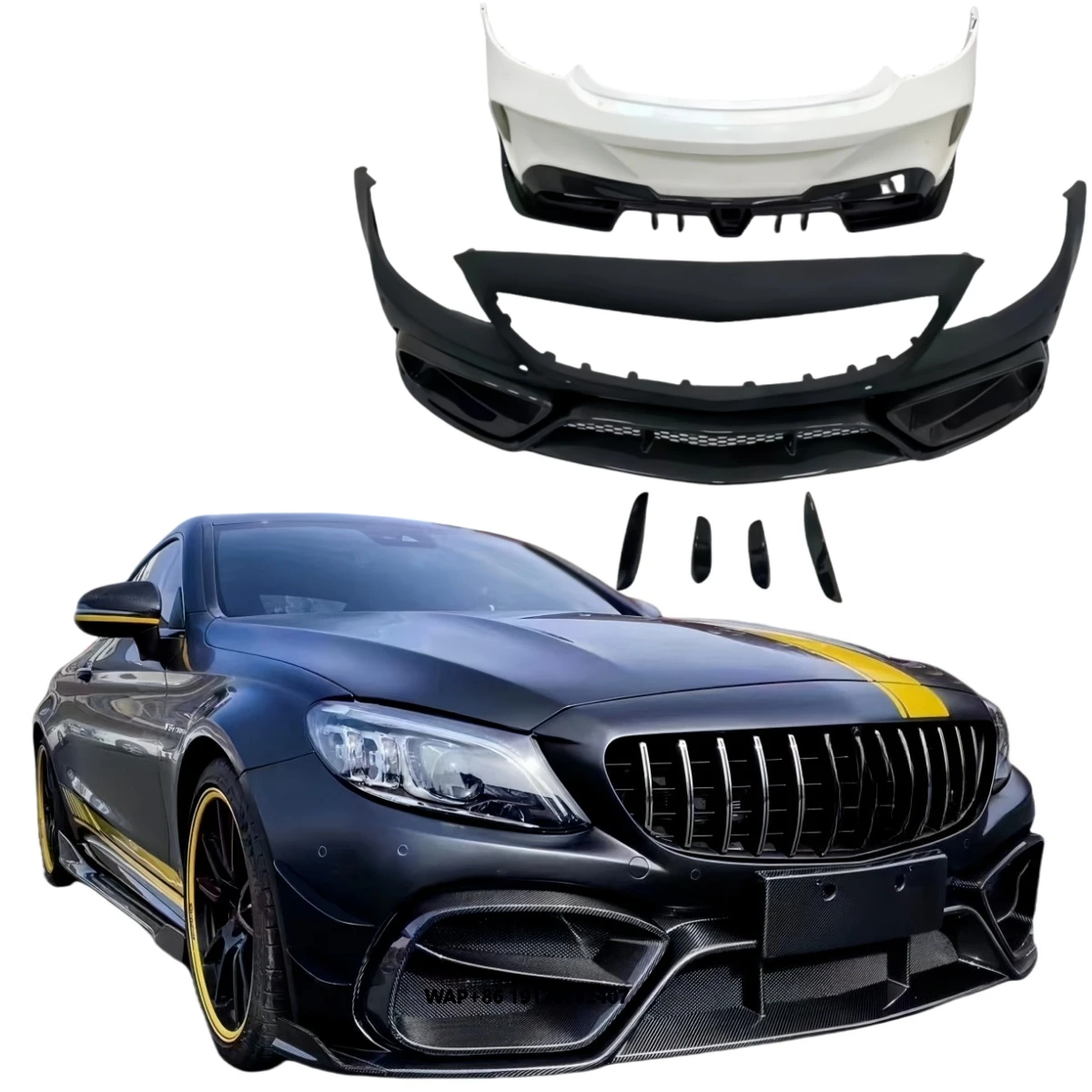 Imp Style Carbon Fiber Body Kits for C Class W205 C63 Bonnet Hood Bumper Side Skirt Wing
