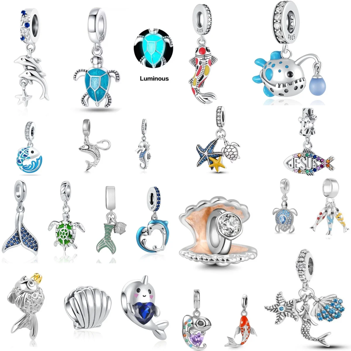

Summer Ocean Series 925 Silver Tail, Shell, Turtle Pendant Beads ，European Bracelets DIY Charm Fashion Jewelry Accessories
