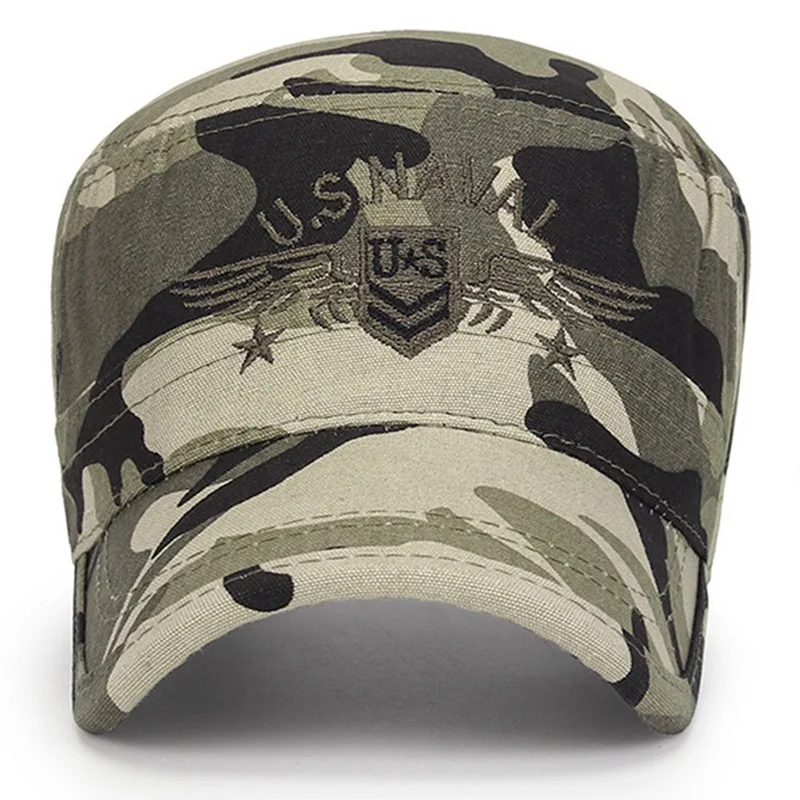 Men Military Hats Corps Cap Hat Outdoor Summer CS Sunscreen Camouflage Flat Top Cotton Letter Embroidered Camo Hat Adjustable