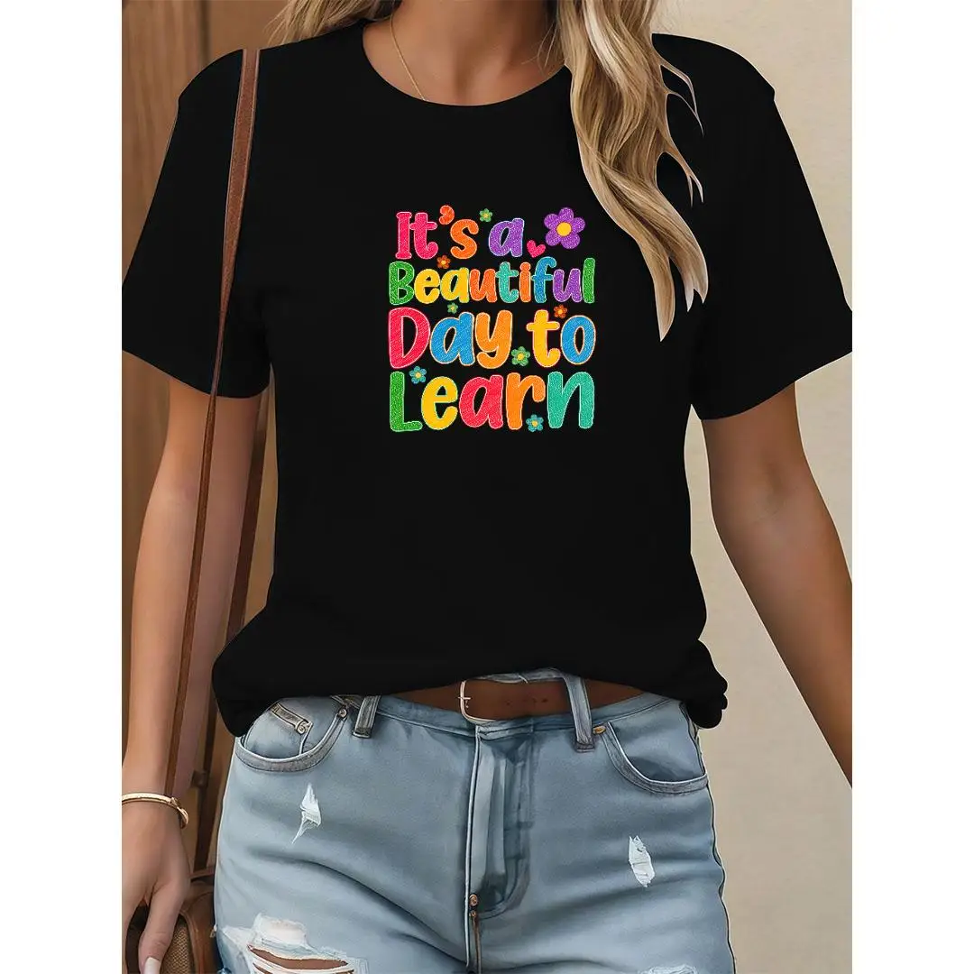 

Beautiful Day To Learn T-Shirt. Women Men Teacher Gift. Student Graphic Tee Back To School Print Top. Positive Education Apparel