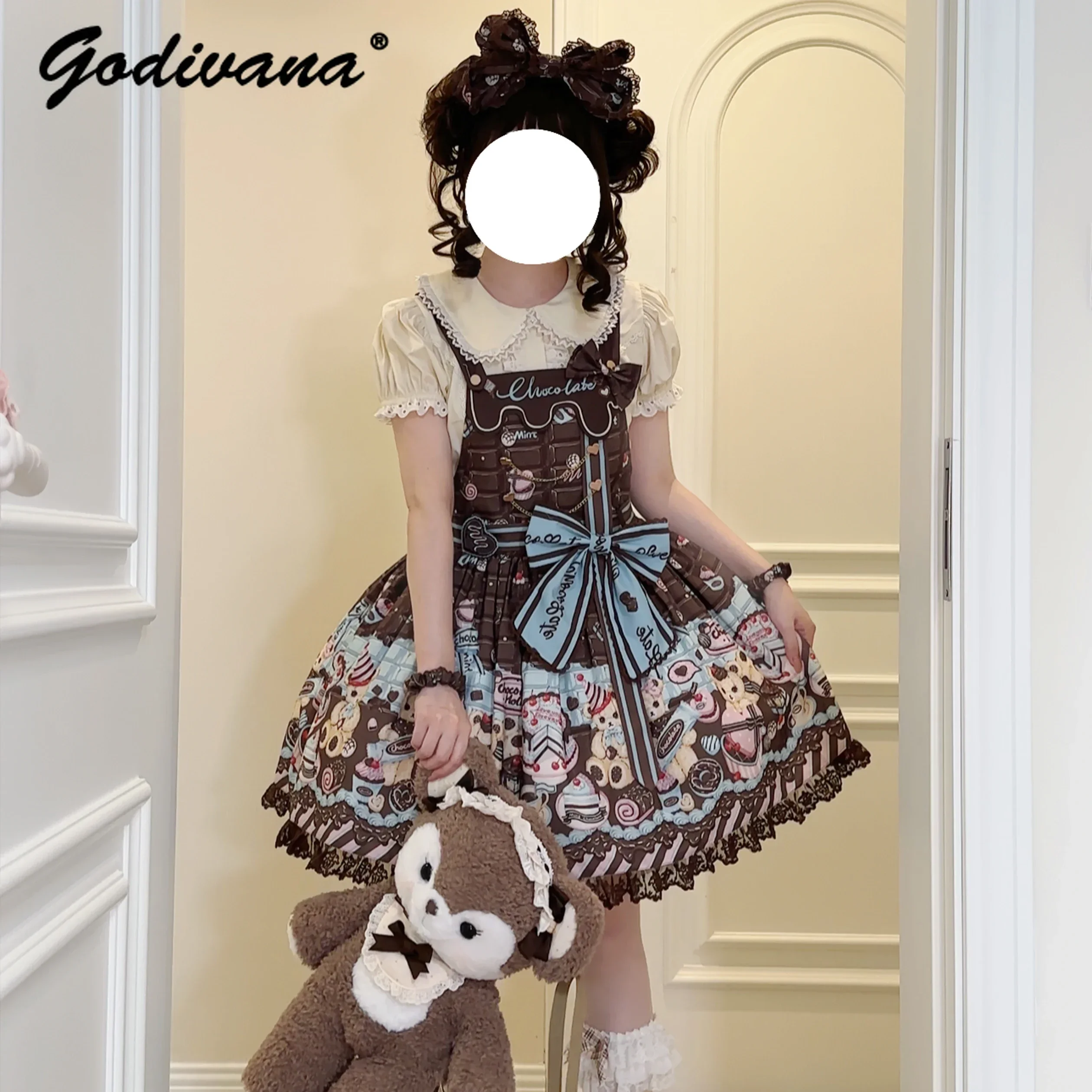 

Оригинальный дизайн, женское платье на бретельках с высокой талией, милые милые платья в стиле Лолиты с бантом для девочек, Jsk, кавайные платья на подтяжках