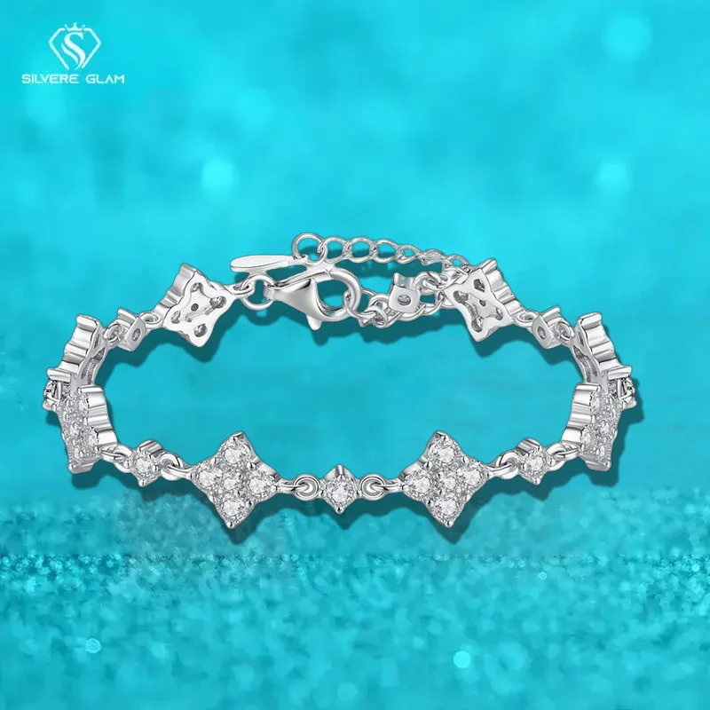 TY 925 Sterling Silver Moissanite Four-Leaf Clover Bracelet For Women D Color Moissanite Adjustable Bracelet Fine Jewelry