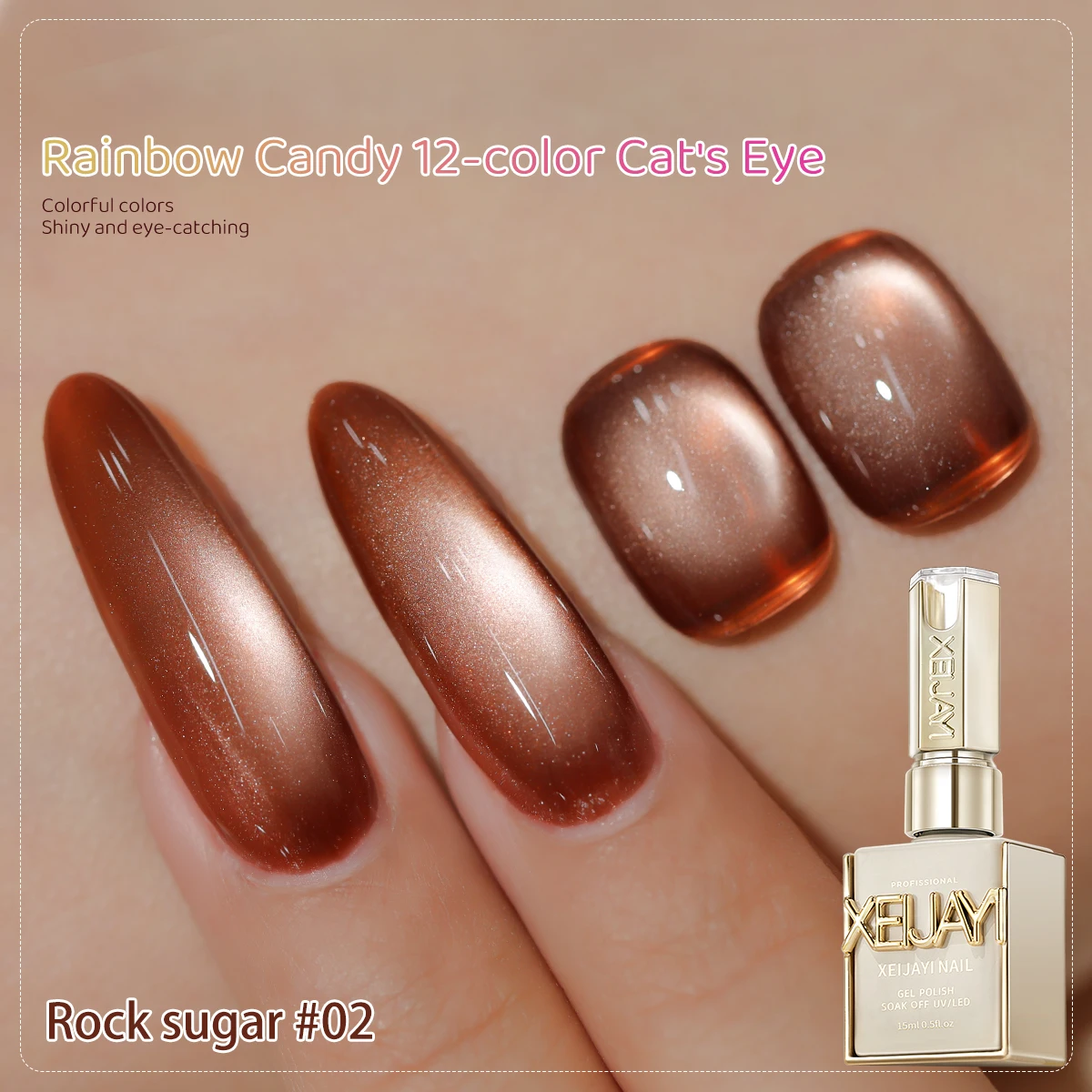 XEJAYI 1pc 15ml Rainbow Candy Cat Eye Gel Nagellak, UV LED Inweken Nagelgel, semi-permanent, DIY Salon Kwaliteit