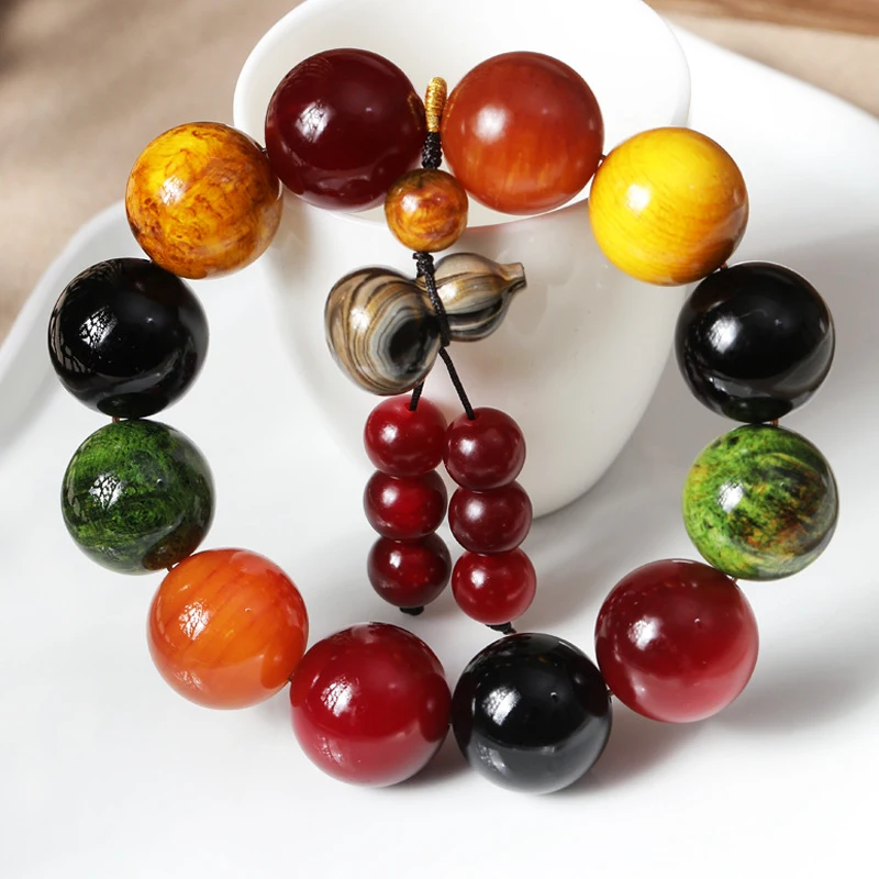

Amber , fully oily and transparent, multi-bead blood dragon wood men's bracelet, Changbai Mountain northern agarwoo