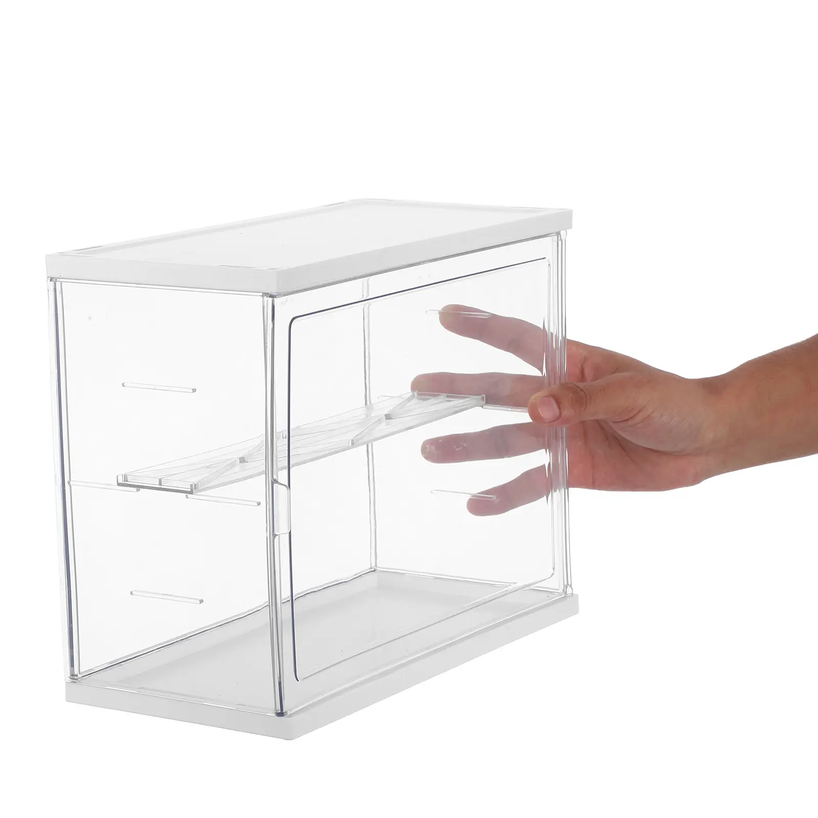 Clear Acrylic Display Case Stackable 2-Tier Adjustable Shelf Box Transparent Protective Display Stand for Mini Figures Storage