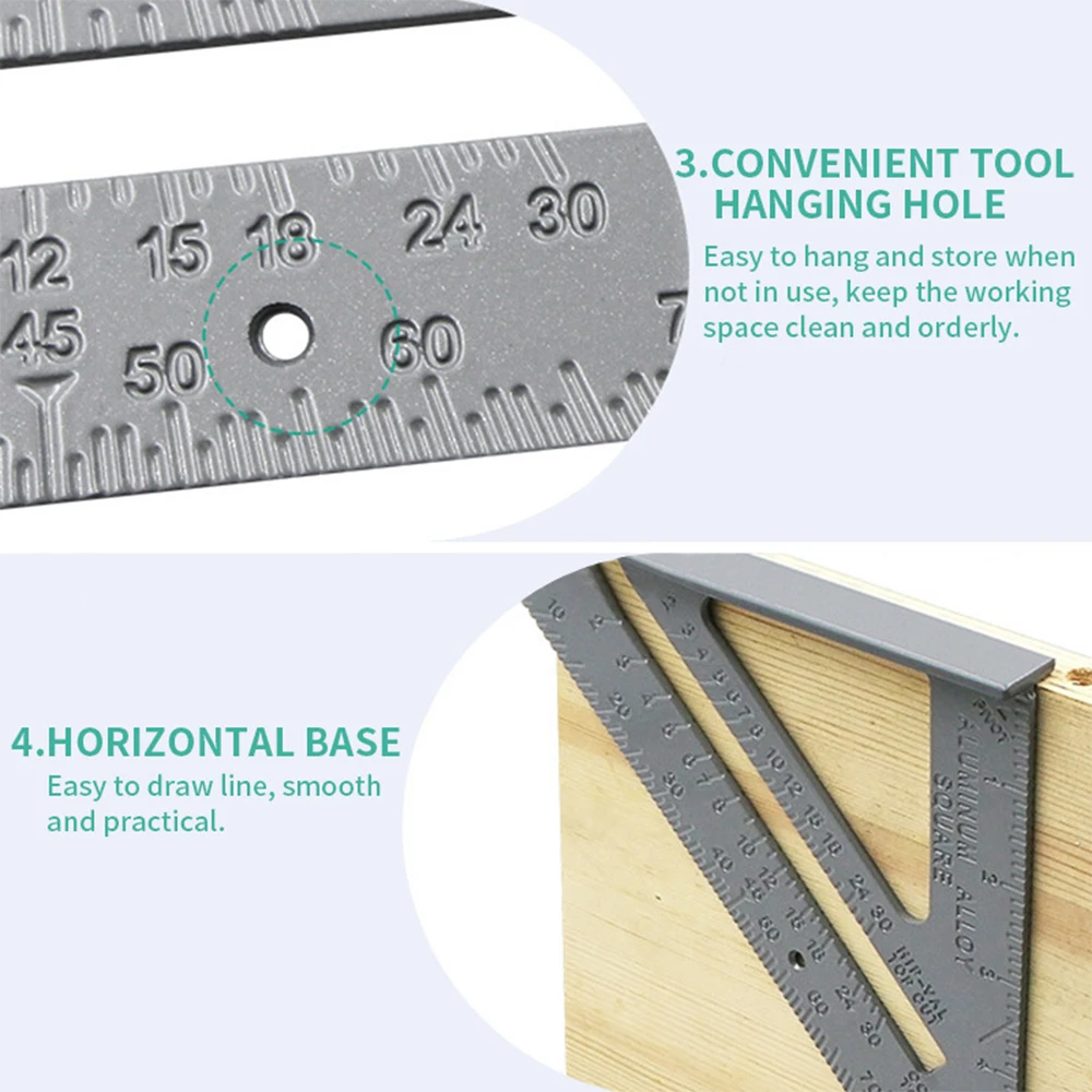 Triangle Ruler Aluminum Alloy Straight Ruler 3 Right Angles Scriber Speed Protractor Miter for Woodworking Triangle Ruler Tool