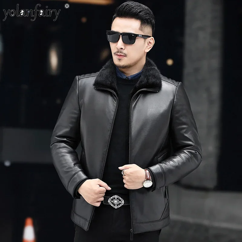 New Genuine Leather and Fur Jacket Men 2023 Winter Mink Inner Men\'s Winter Sheepskin Mink Natural Fur Coat Куртка Мужская Зимняя