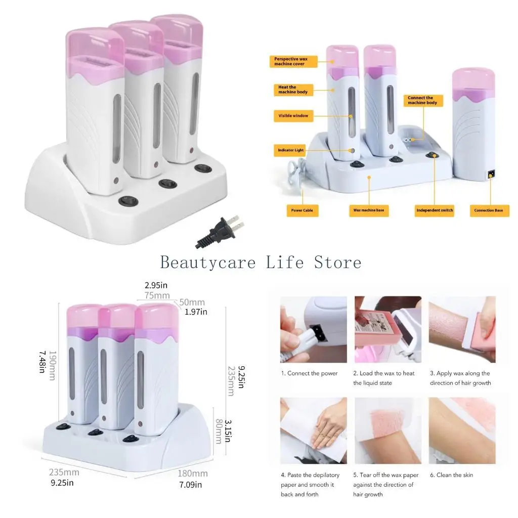 652C Electric Epilator Hair Removal Device 3Pcs Set Rapid Heating Technology Adjustable Temperature Control