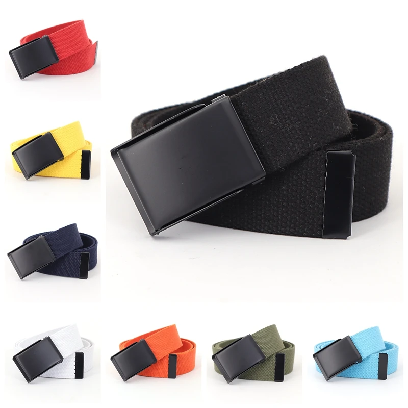 Trendy Reversible Buckle Canvas Belt Casual Sports Outdoor Fabric Unisex Jeans Accessory for Men Women Teens Young Adults