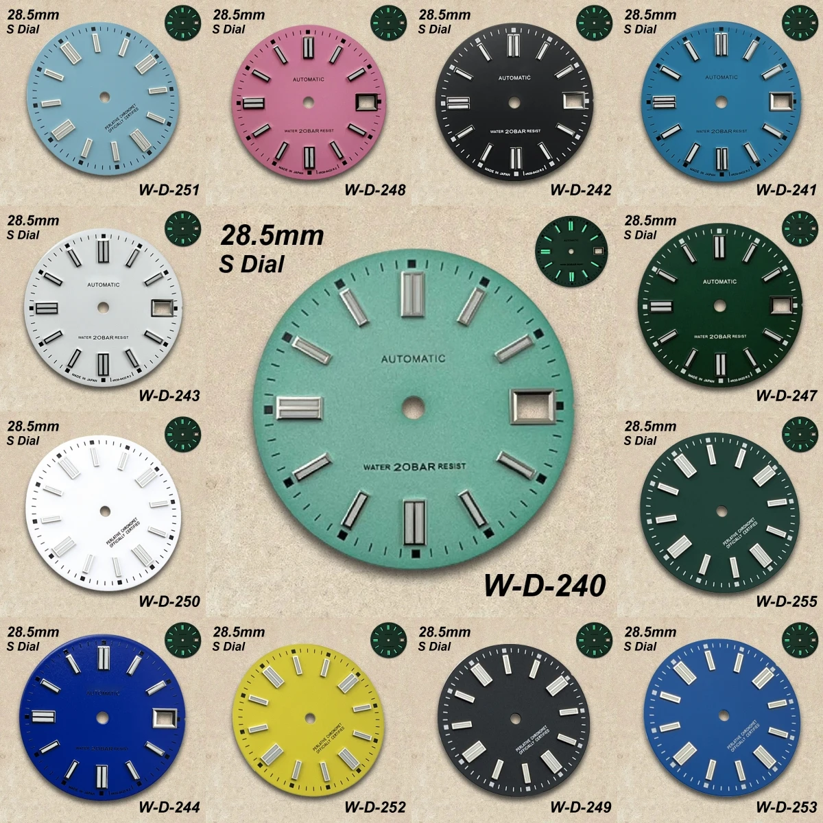 28.5mm Matte S Dial Fit NH35/NH36/4R/7S Automatic Movement Green Luminous Day Just NH35 Watch Modification Accessories