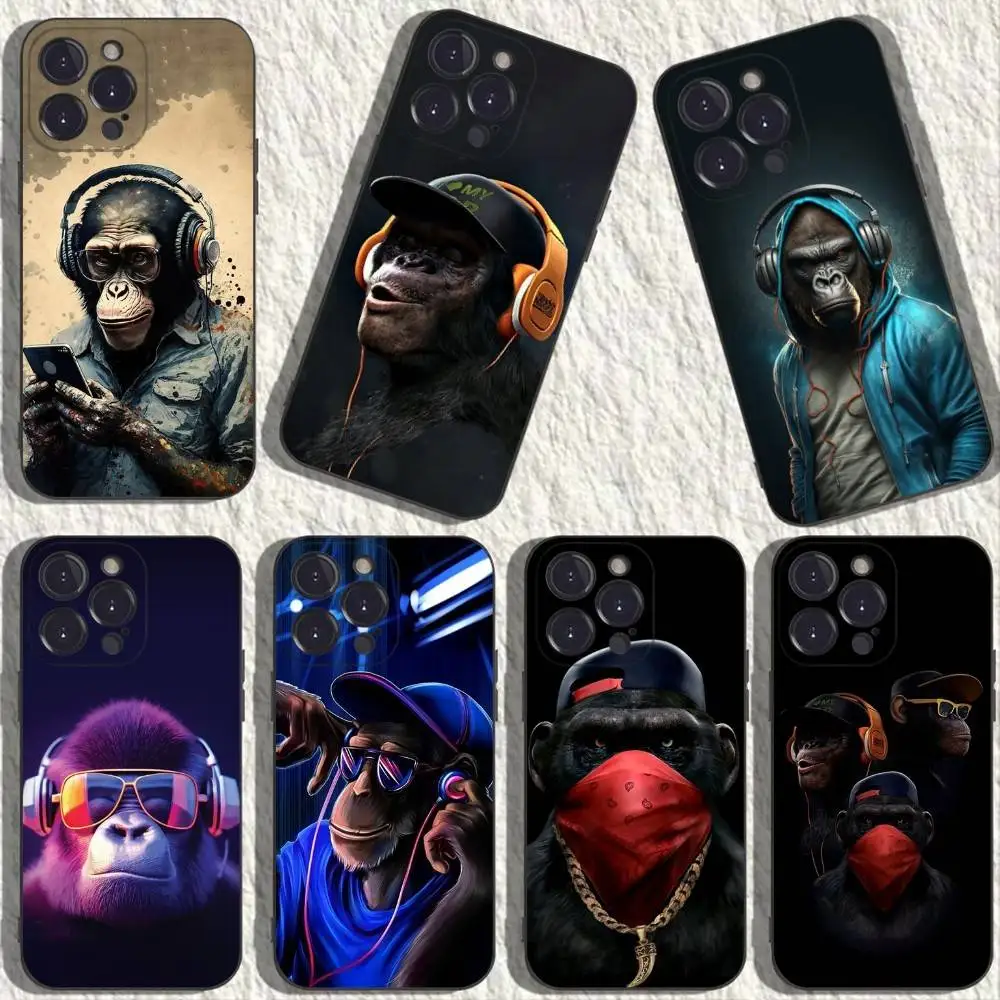 

Funny Thinking Monkey Phone Case For iPhone 16,15,14,13,12,11 Plus,Pro Max,XS,X,XR,SE,Mini,8,7,Soft Silicone Black Cover