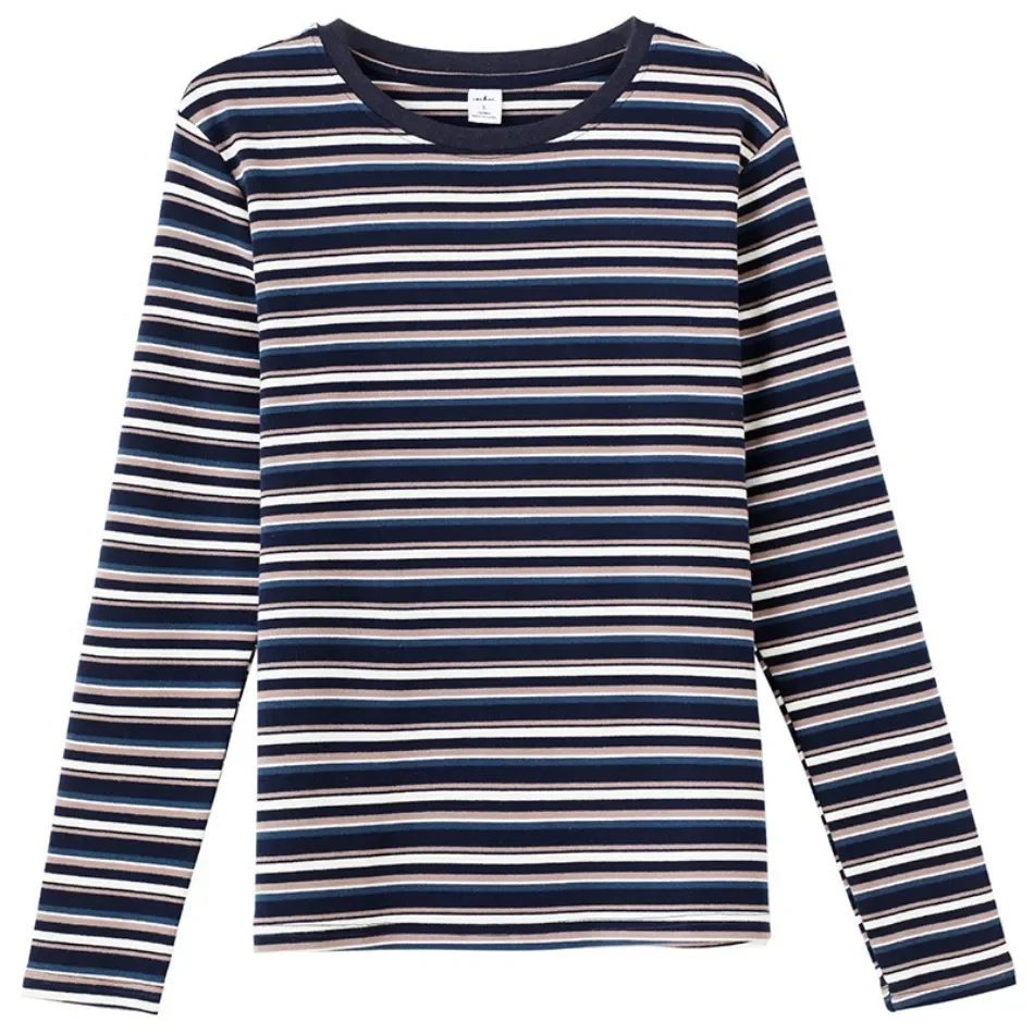 2024 neue Damen bekleidung Rundhals ausschnitt gestreiftes Unterhemd Frühling und Herbst Langarm Tops T-Shirt lose Innen lässig Top – Detail 20