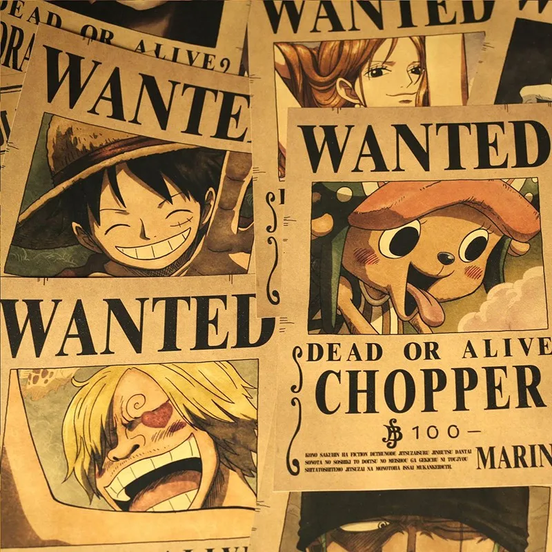 New Anime One Piece Luffy 3 Billion Bounty Wanted Posters Four Emperors Kid Action Figures Vintage Wall Decoration Poster Toys