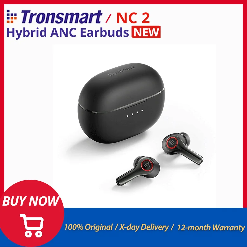 Auricolari Tronsmart Sounfii NC 2 Auricolari ibridi ANC Cuffie wireless con audio ad alta risoluzione, Bluetooth 6.0, 40 ore di riproduzione, per escursioni, per regali Helloween, Nuova scelta del