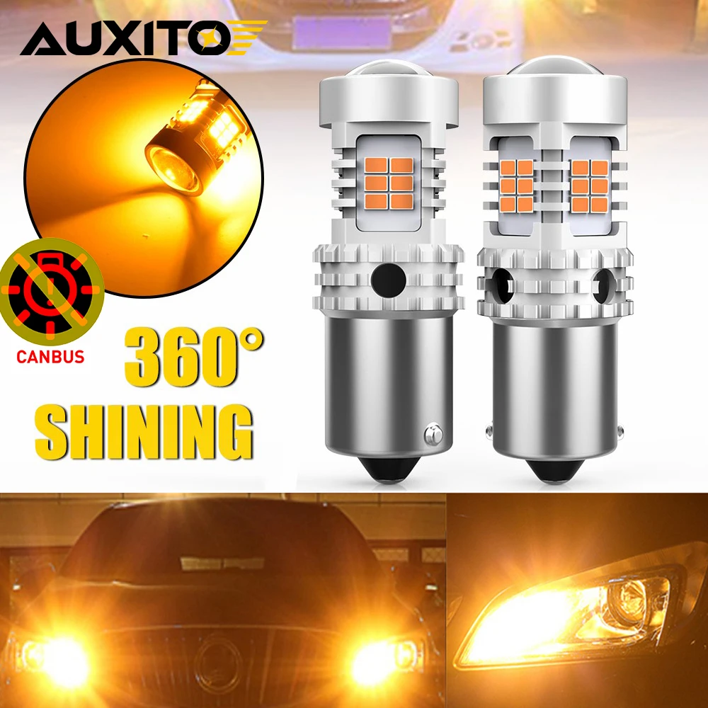 

AUXITO 2 шт. Canbus BAU15S светодиодный указатель поворота оранжевый без гипервспышки для VW Toyota Nissan Kia 1156 BA15S 7440 Янтарные автомобильные лампы