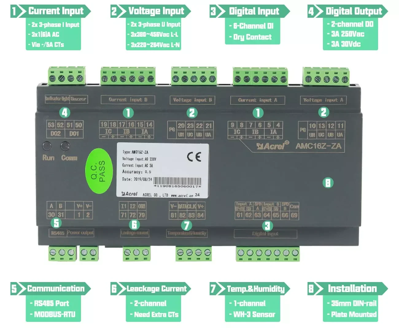 Series Data Center Monitoring Module/Multi-Channel/AMC16Z-ZD/DI/DO/DC and AC/DIN Rail