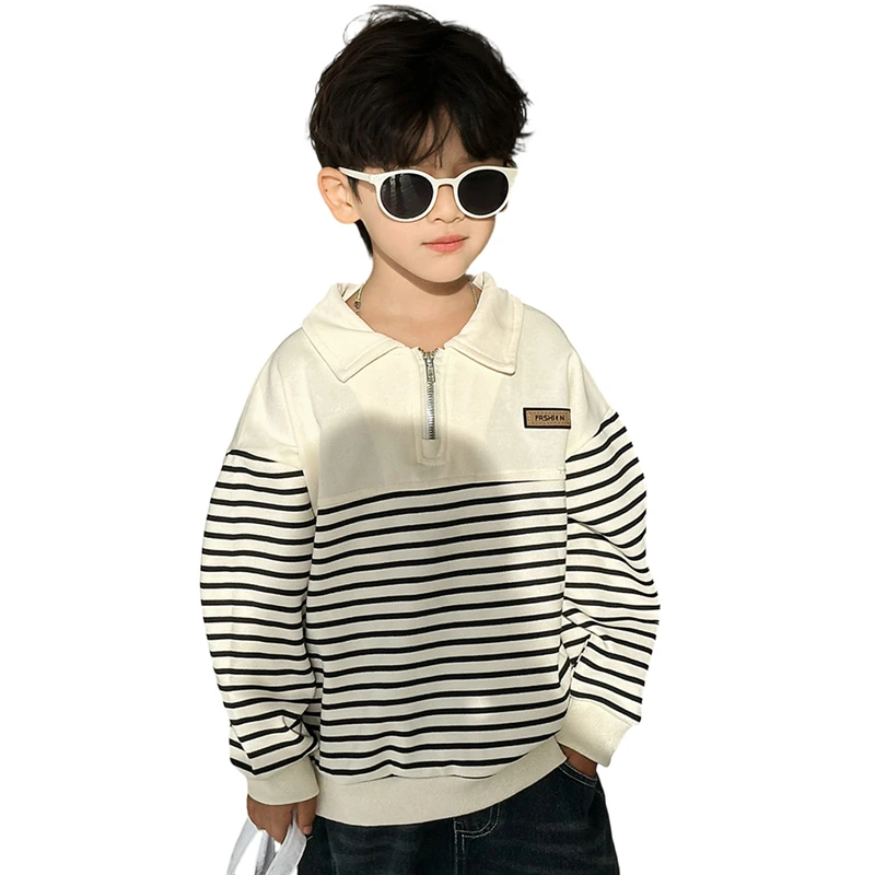 

Classic Design Baby Boy Long Sleeve Striped Polo Shirt For Korean Child Age 2 To 11 Years Kids Casual Cotton Fall Polo T-shirt