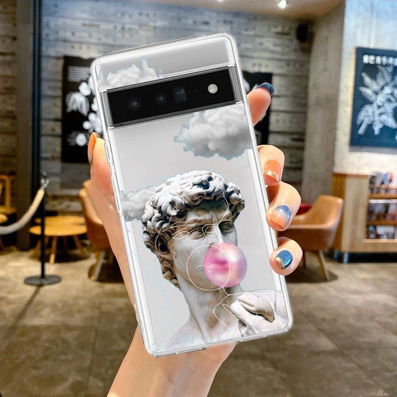 구글 픽셀 9 프로 XL 8 7 6 프로 8A 7A 6A 5 4 5A 4A 3A XL 5G 소프트 TPU 투명 커버, 예술 미학 데이비드 모나리자 휴대폰 케이스