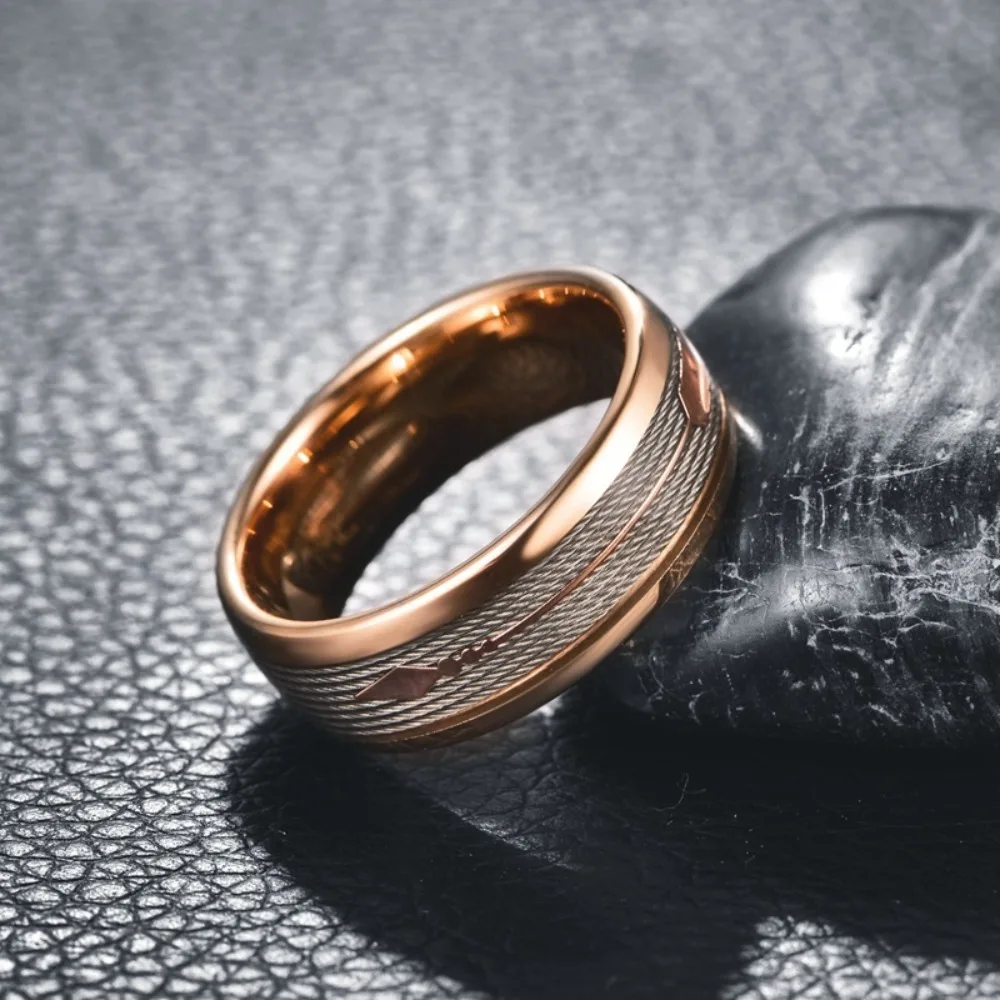 Somen 8mm Tungsten Carbide Rings For Men Arrow Pattern Rose Gold Color Brushed Wedding Band Engagement Ring Jewelry Bague Homme