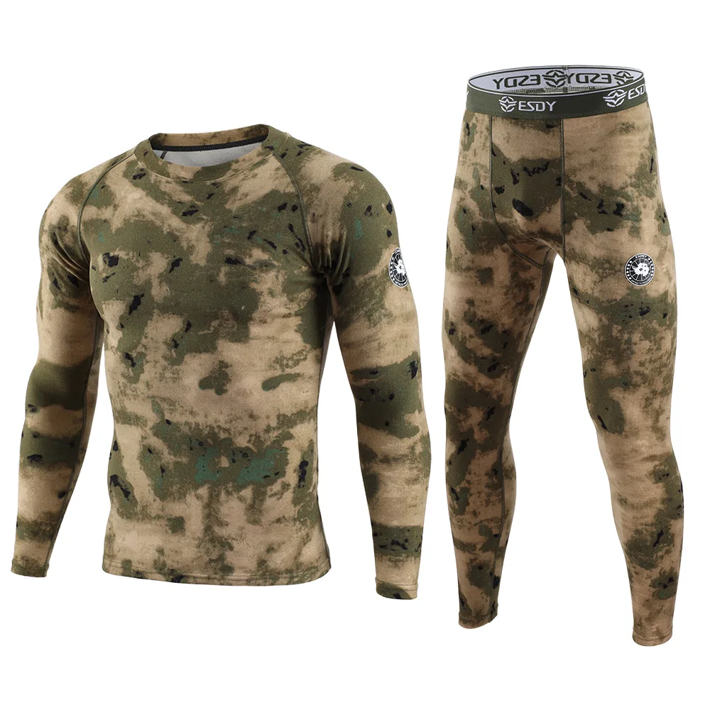 Winter camouflage Men\'s Thermal Underwear Warm Sports Long Johns High Quality Elasticity Cycling Underwear Compression Set