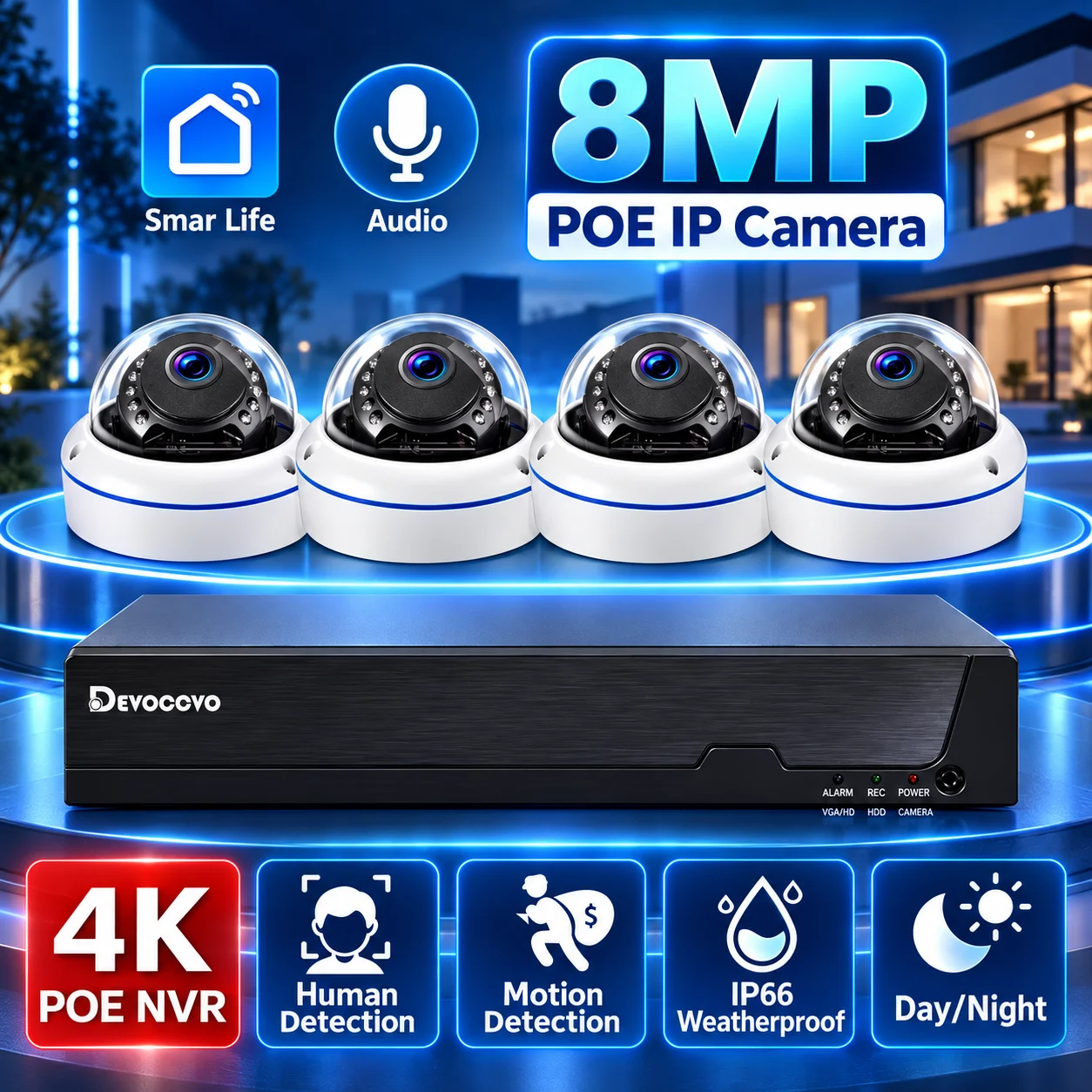 Tuya 8MP 4K CCTV Video Surveillance Kit 4CH POE NVR Kit Outdoor Waterproof POE Dome Security Camera System Set 8CH Smart Life