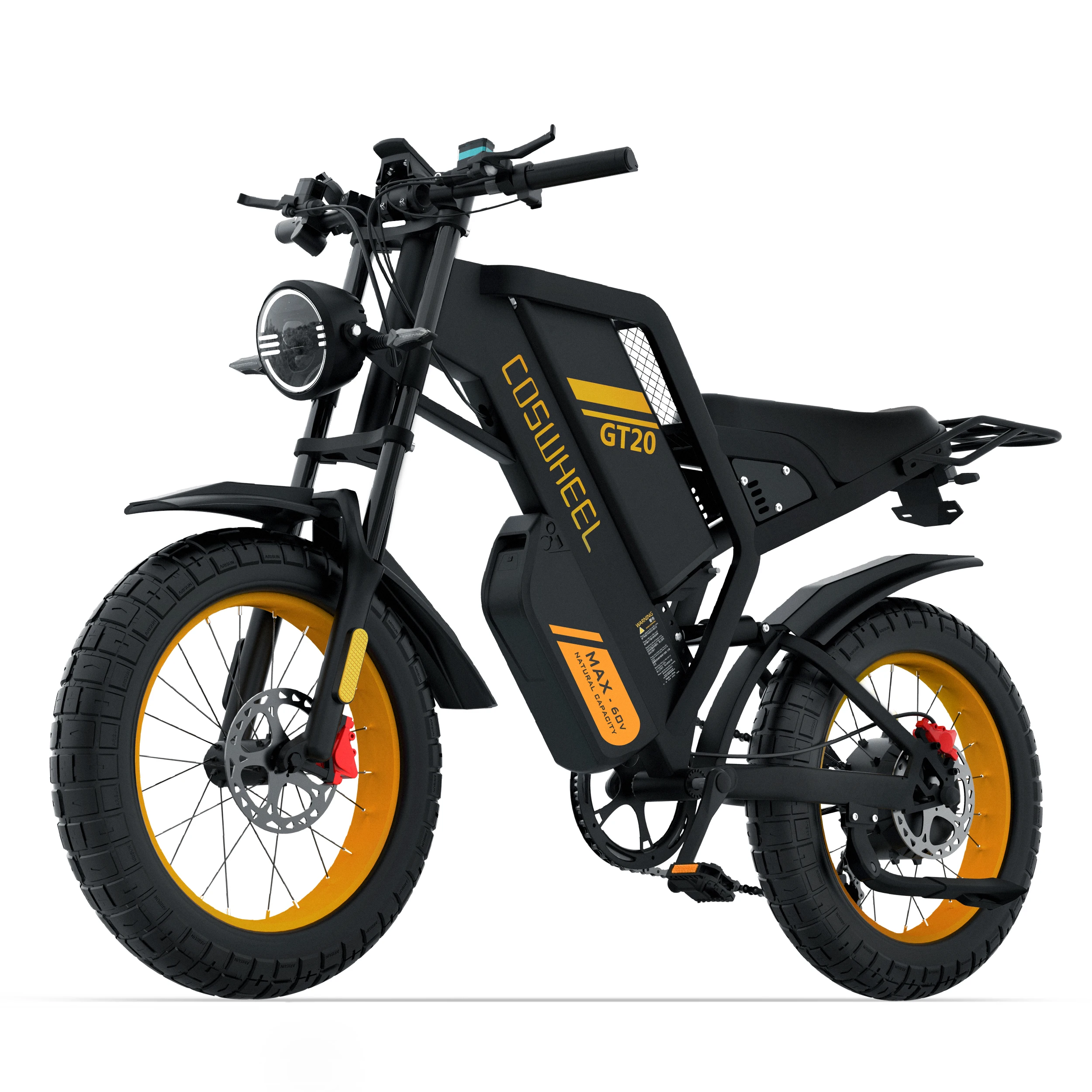 COS WHEEL GT20 MAX 2000W 65 km/u Elektrische Fiets met Dubbele Motoren, 60V40AH Lithium Batterij, 20 Inch 4.0 Fatbike