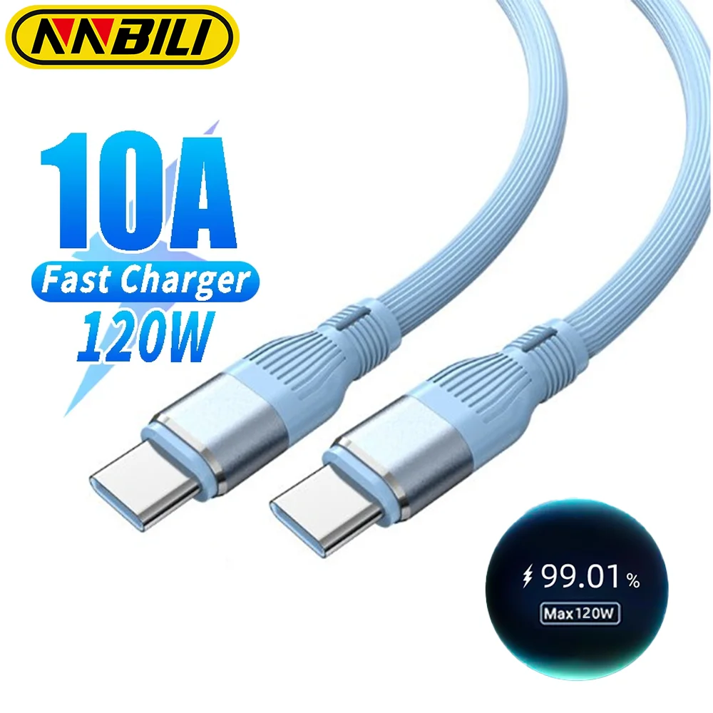 

NNBILI 120W Dual Type C Mobile Phone Data Cables10A Super Fast Charging USB C To C Wire Cord Support Data Transfer For Samsung