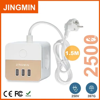 3 AC outlets power strip cube 3 USB ports 1.5M extension cord multi electrical socket power adapter with switch for home