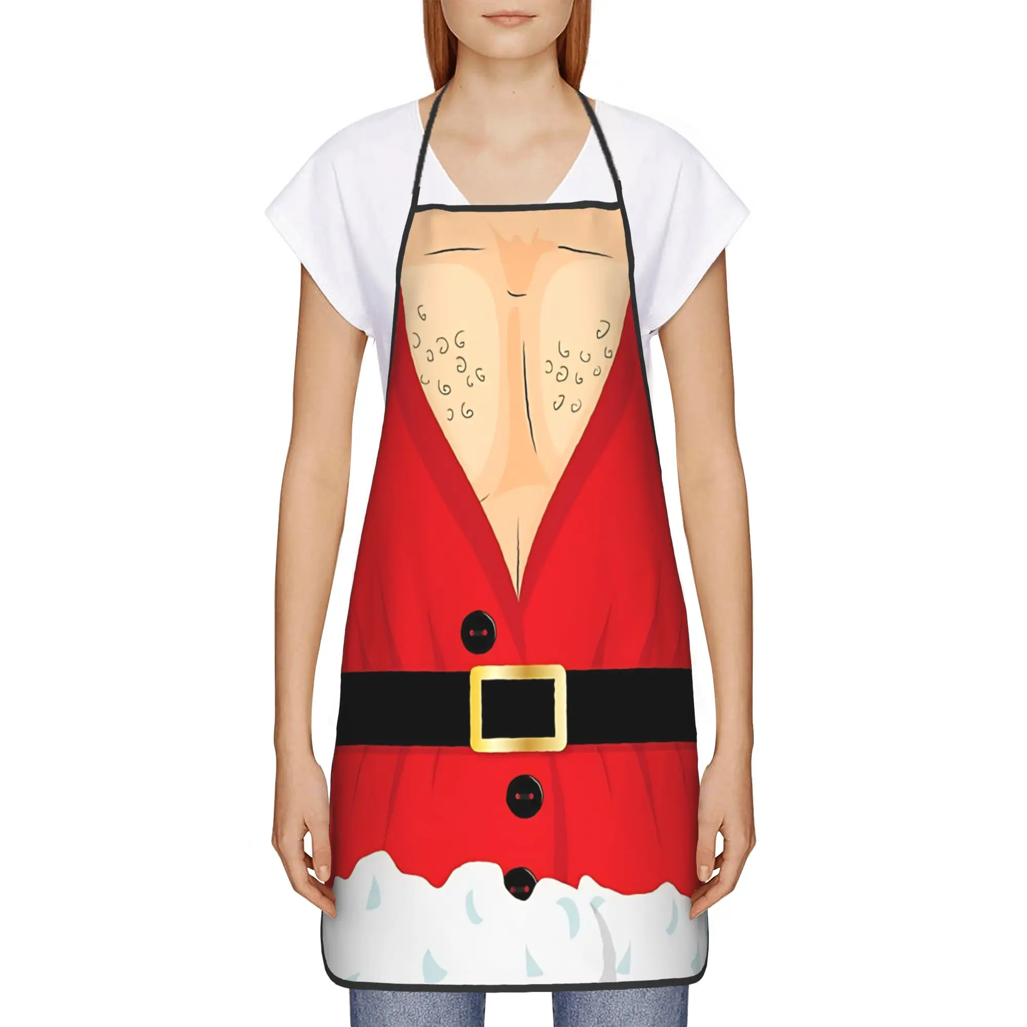 Funny Santa With Hairy Chest Apron  Cleaning Barber Kitchen Accessories Barbecue Cute Aprons without Pocket
