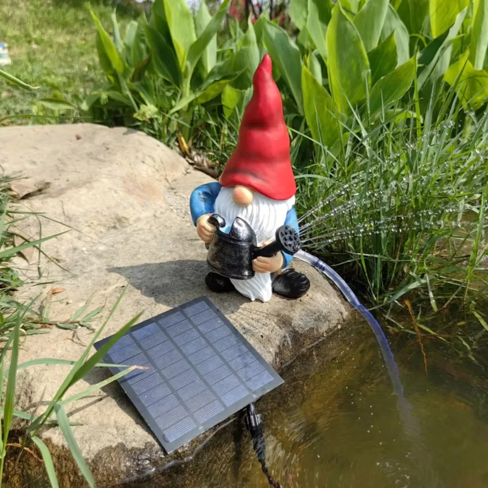 Outdoor resin crafts statue garden gnome statue resin waterfall fountain funny gnome solar fountain
