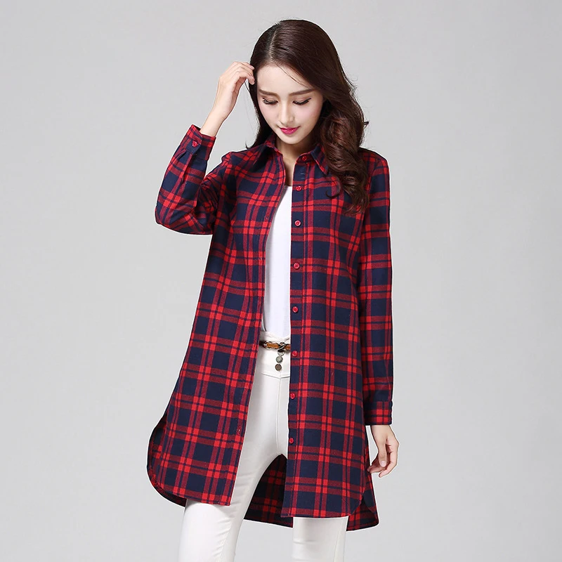 X-Long Style Classic Flannel Plaid Shirt Women 2023 Autumn New Ladies Loose Casual Cotton Long Sleeve Shirt Female Tops Clothes