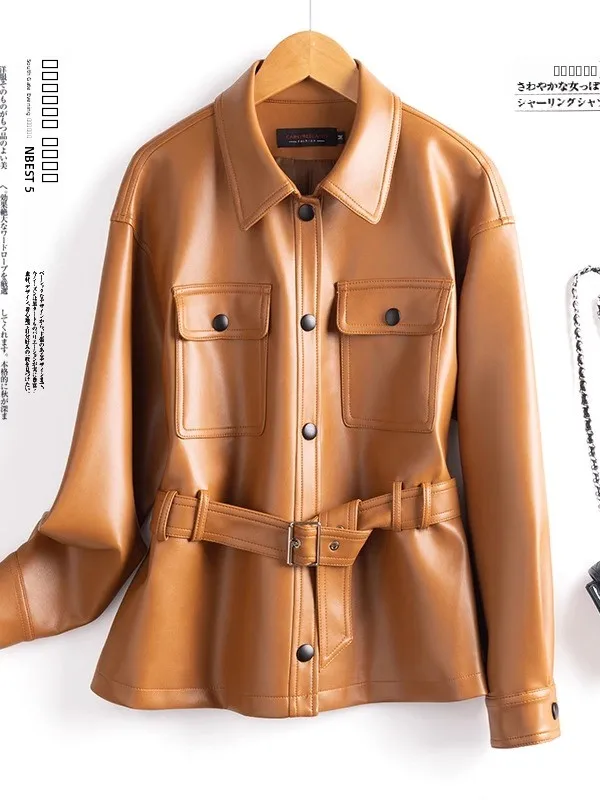 Famoso Giubbotto da Motociclista da Donna in Vera Pelle di Pecora con Cintura in Vita, Stile Biker, Modello Yang Lineng Song Jia