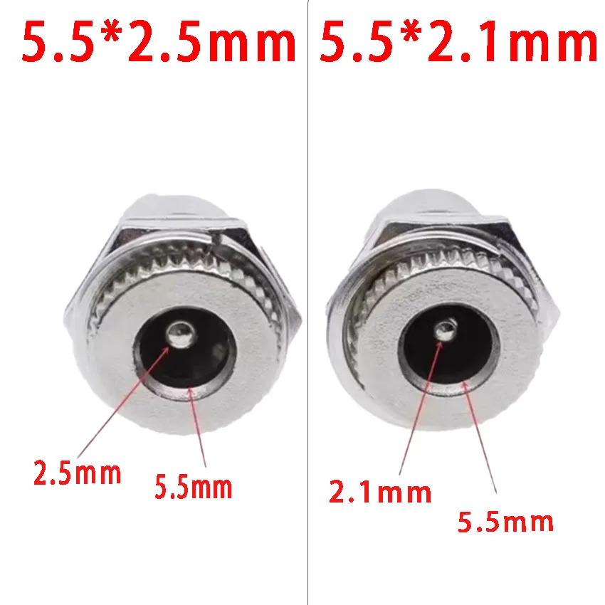 5.5 x 2.1mm 5.5 x 2.5mm DC Power Socket Threaded Female Connector Adapter With 10AWG Cable Wires 10CM