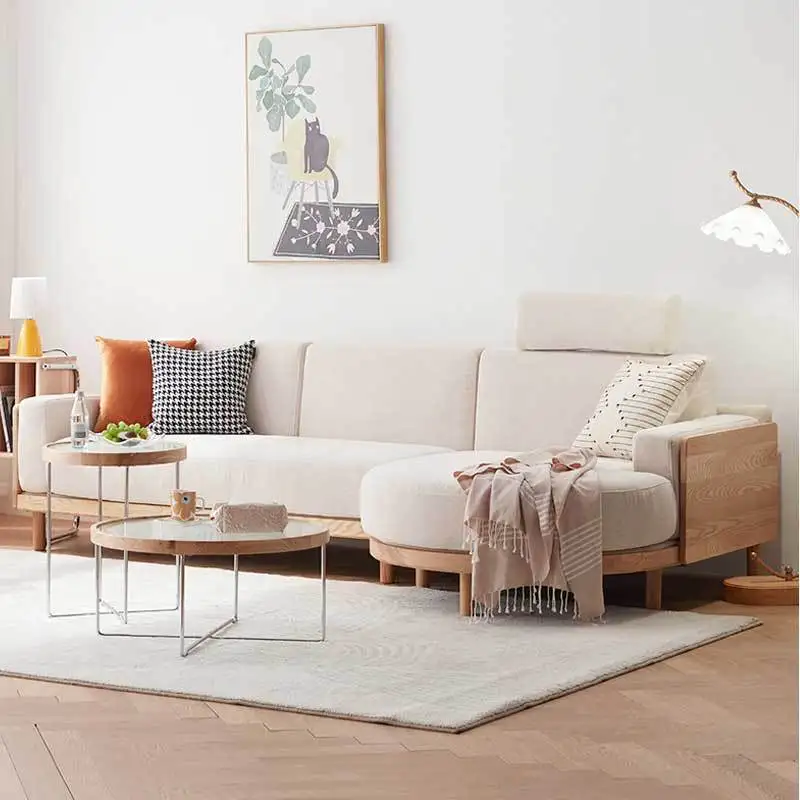 All solid wood log Japanese corner fabric sofa