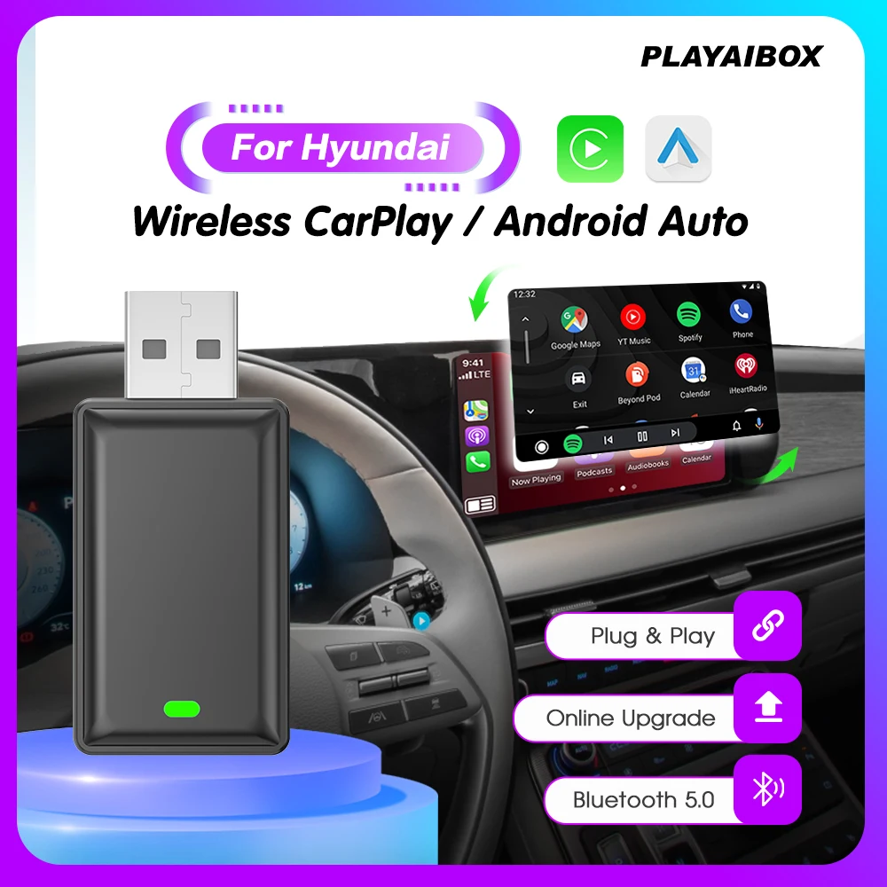 

Carplay Wireless Adapter Android Auto 2in1 Smart Dongle Play&Plug For Hyundai Genesis Sedan Azera i30 i40 Elantra GT Ioniq F