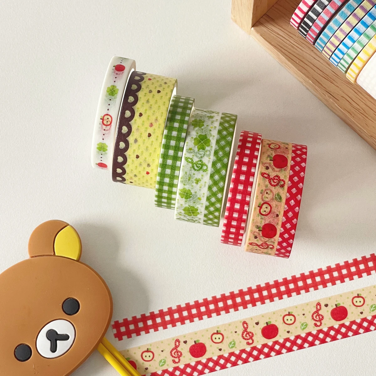 Retro Cartoon Washi Tape Apple Clover Music Note Plaid Border Paper Tape 10m for Diary Junk Journal Card Gift Wrapping DIY