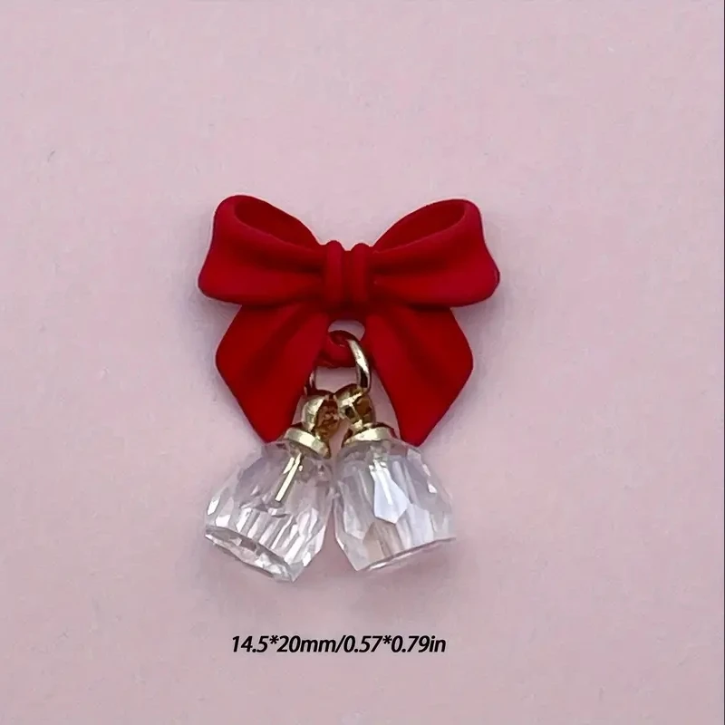 6pcs Christmas Bell Red Bowknot Nail Art Charms New Year 2025 Luxury Crystal Aurora Bell Pendant DIY Winter Nail Decoratio Parts