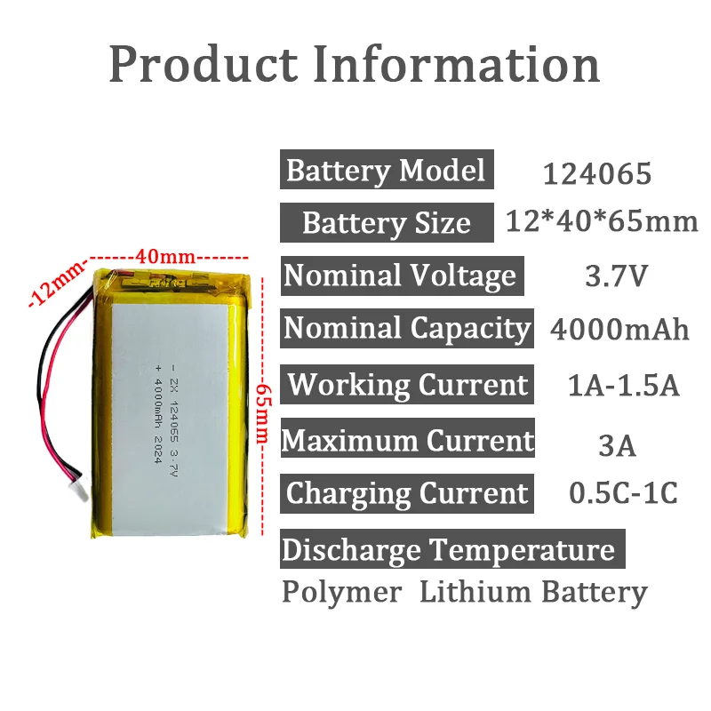 124065 3.7V 4000mAh bateria litowo-polimerowa dużej pojemności ogrzewacze do rąk Tablet urządzenia medyczne część aparatu akumulator