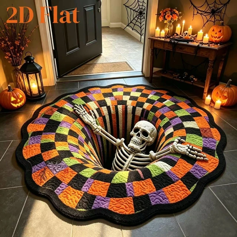 3D Swirl Effect Carpets for Living Room Halloween Skeleton Bedroom Decor Carpet Irregular Shape Bedside Rug Home Thick Floor Mat