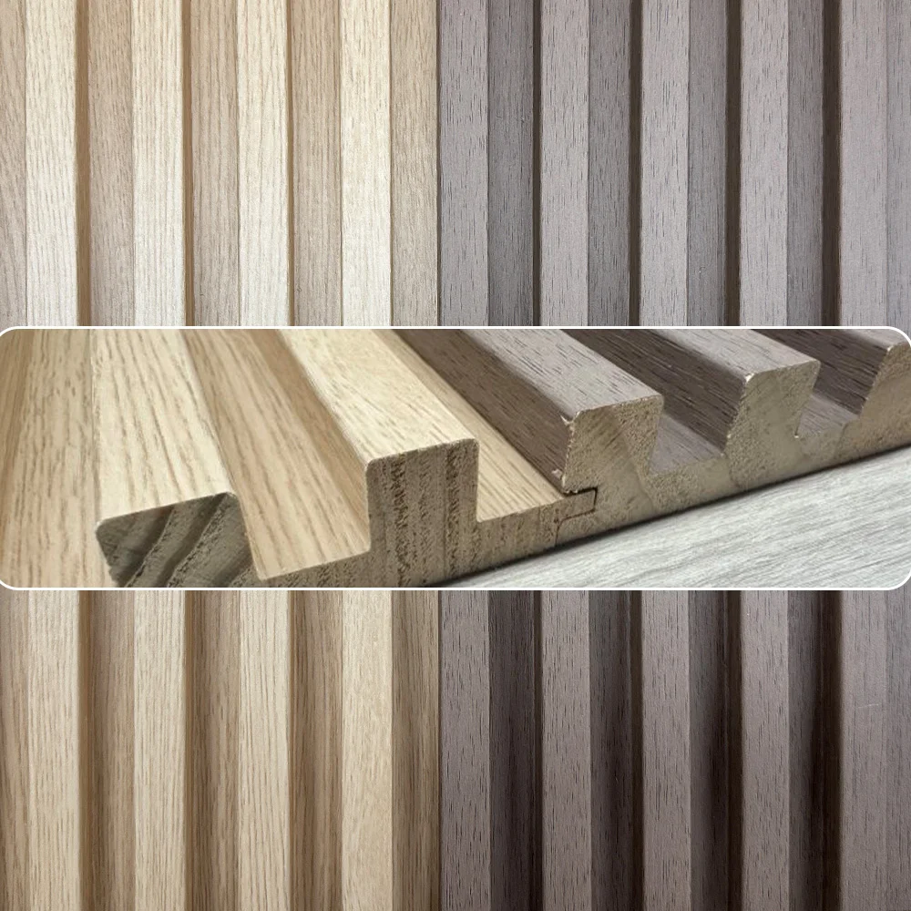 Solid Wood 3D Geometric Fluted Oak Stain Wall Panels For Gym Home Outdoor Decor-Waterproof Mold-Proof Customizable Colors