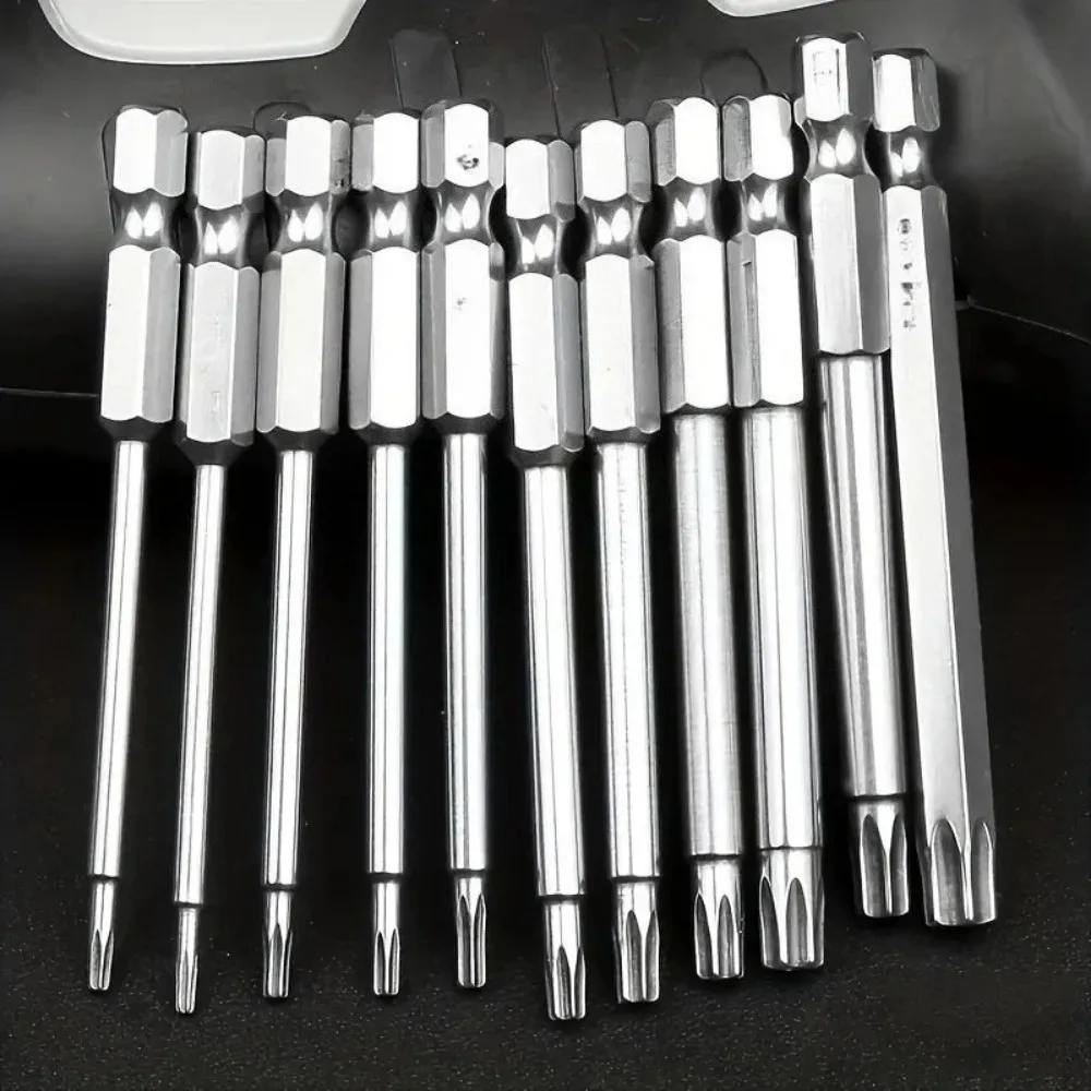 11Pcs precision star plum bit set, alloy steel, 75mm long, with hexagonal socket, for vehicle and electrical maintenance