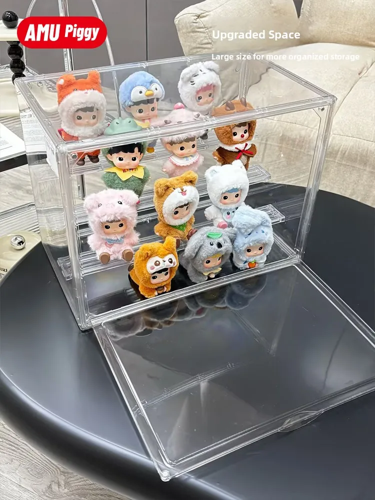 

Bobbymart Display Box HACIPUPU Animal Stiers Labubu Vinyl Doll Figurine Stand elf Home Office Storage Organizer