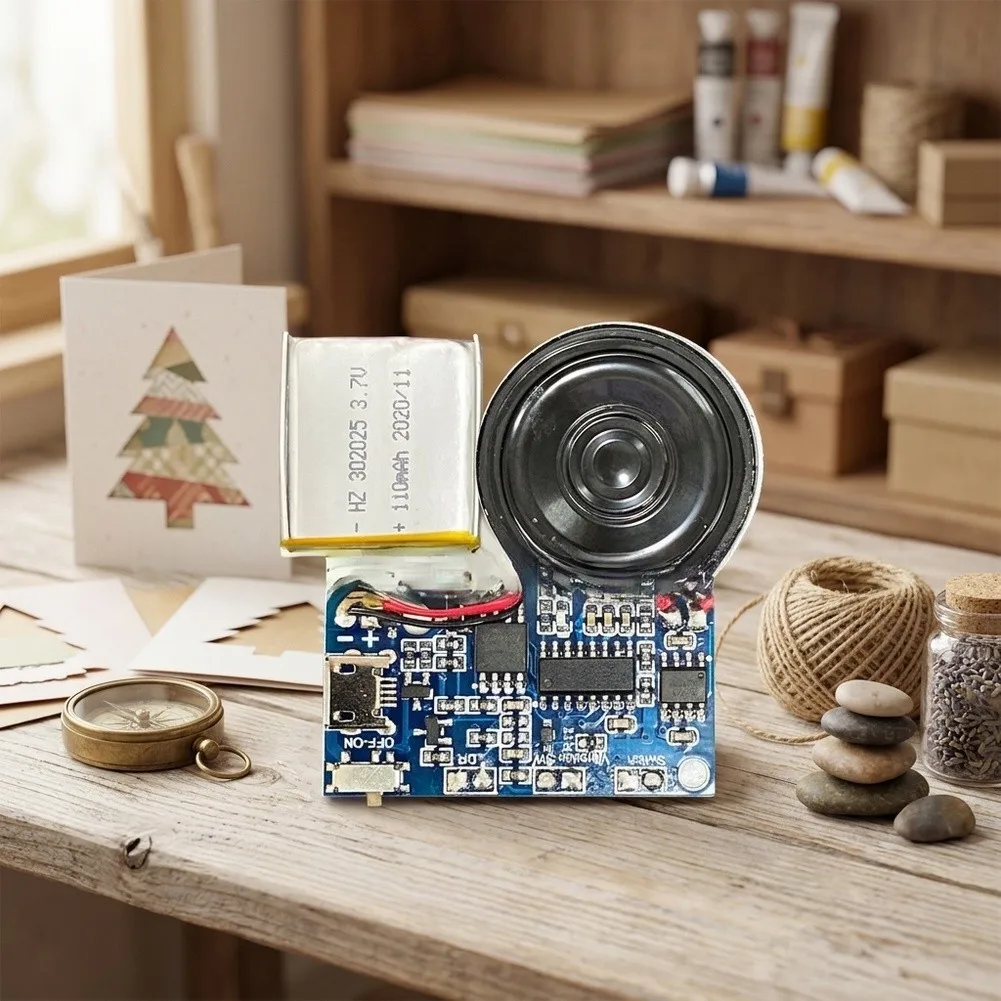 Recordable Voice Module for Paper Cards 8MB Memory USB Connection File Upload for Black Design for DIY Craft and Card Making
