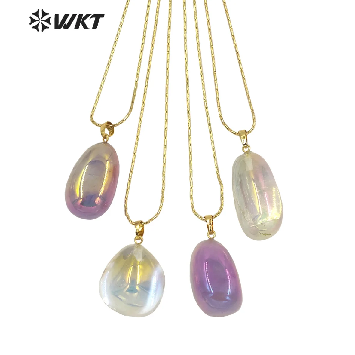 WT-N1398  WKT 2025 Fashion Pendant Natural Amethyst&Crystal Quartz With Aura Pendant Necklace Women Gift Party Decorated